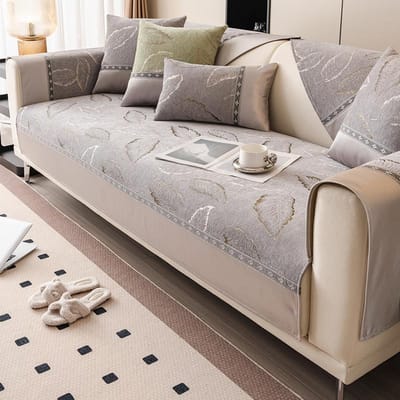Chenille Bankhoes Jacquard Bladveren Bankkussen Antislip Decoratie Woninginrichting Vier Seizoenen Universeel Bankkussen 70x70cm 1pcs
