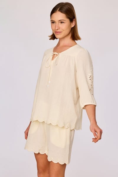 Woody - Zomermode - Ecru set van geweven katoen - XS