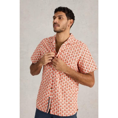 White Stuff Hayle Fan Geo Printed Shirt White Print Maat: S | Casual Overhemden Outlet | Heren | Oranje