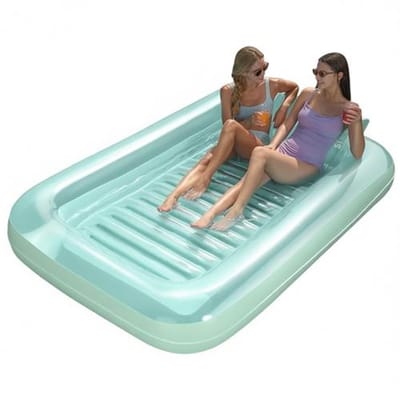 Opblaasbaar Zonnebed 2-persoons - Luchtmatras Loungebed met Hoofdsteun & Bekerhouders - 212 x 142 cm - Groen