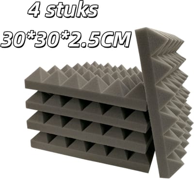 4 stuks - Geluidsisolerend katoen - Geschikt voor meerdere scènes - Geluidsreductie - Piramidevorm - Met lijm - 30 * 30 * 2,5 cm - Grijs