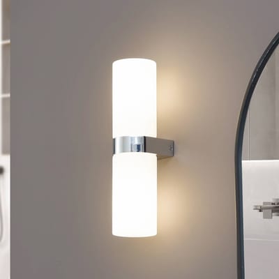 Lucande - Wandlamp - 2lichts - Glas, staal - H: 31.5 cm - E14 - chroom, wit