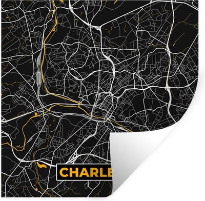 Muurstickers - Sticker Folie - Stadskaart - Goud - Plattegrond - Charleroi - Kaart - 100x100 cm - Plakfolie - Muurstickers Kinderkamer - Zelfklevend Behang XXL - Zelfklevend behangpapier - Stickerfolie