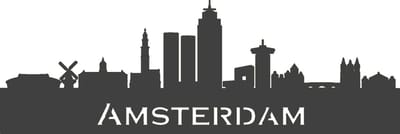 Houten skyline Amsterdam - Wanddecoratie / muurdecoratie - 38cm x 13cm - Het Rijksmuseum - De Grote Kerk - Antraciet grijs