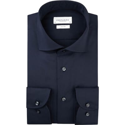 Profuomo slim fit heren overhemd - twill - donkerblauw - Strijkvrij - Boordmaat: 38