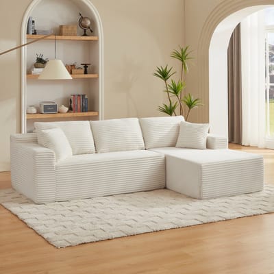 OKWISH Hoekbank 3-Zits - Modulair En Flexibel - Voor Woonkamer Of Appartement - Schuim En Veerondersteuning - Wit