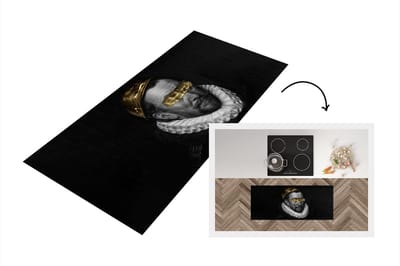 Keukenloper - Loper keuken - Schilderij - Zwart - Wit - Goud - 120x50 cm - Keukenloper vinyl