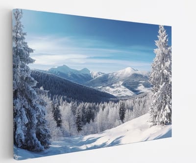 Saammp Canvas Schilderij - Natuur - Berg - Sneeuw - landschap - 45x30 - Foto op canvas - Wanddecoratie - Muurdecoratie Woonkamer - Slaapkamer decoratie - Canvas Print