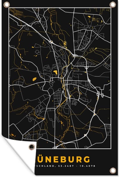 Muurdecoratie Goud – Duitsland – Plattegrond – Gold – Stadskaart – Kaart – Lüneburg - 120x180 cm - Tuinposter - Tuindoek