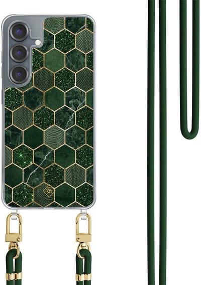 Casimoda® hoesje met koord - Geschikt voor Samsung S25 - Kubus Groen - Afneembaar koord - TPU/polycarbonaat - Groen