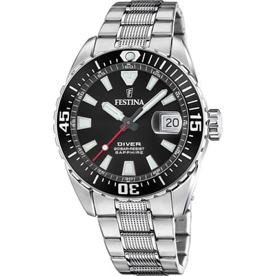 Festina F20669/3 Heren Horloge - Mineraalglas - Roestvrijstaal/Staal - Zilverkleurig - Ø 41 mm - Quartz - Vouw/Vlindersluiting - 20 ATM (duiken)