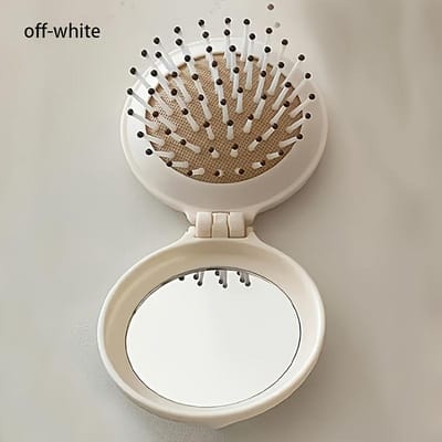 1pc Mini Brosse à Cheveux de Voyage Portable avec Miroir, Peigne de Poche Pliant Léger, Matériau Plastique, pour Femmes, Usage Extérieur gray
