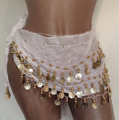 Finnacle - "Betoverende Buikdans Sjaal - Heupsjaal - Wit met Gouden Muntjes - 150 cm"
