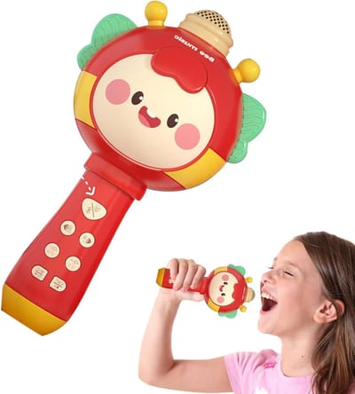 Kinder Microfoon - Karaoke Speelgoed - Muziek Maken - Cartoon Ontwerp - 11 x 11 x 11 cm - Rood