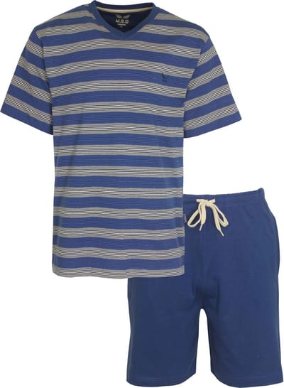 MEQ Heren Shortama - Streepdessin - Pyjama Set - Blauw - Maat S