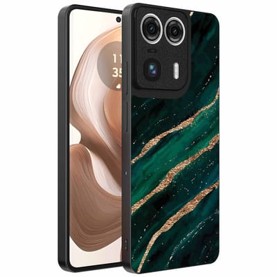 Geschikt voor Motorola Edge 50 Ultra Telefoonhoesje met marmer opdruk - TPU backcover case marble design - Groen Goud - Smartphonica geschikt voor Motorola Edge 50 Ultra