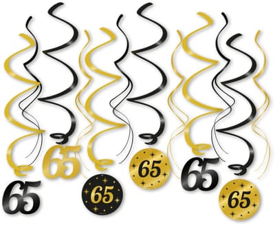 Q2P – 65 Jaar Slingers – Zwart & Gouden Hangdecoratie – Verjaardag Versiering – Feest Swirl – 12 Stuks