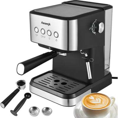Aeomjk 15 Bar Espressomachine 1050W Alles-in-één Semi-automatische Koffiemachine met Melkopschuimer EU Plug zwart