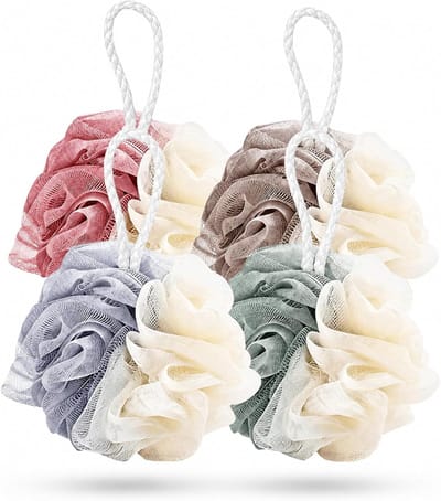 4 Stuks Badspons van Gaas, Tweekleurige Badspons, Exfoliërende Spons, Loofahspons, Reinigt de Poriën Grondig, Produceert een Rijk Schuim en Exfolieert Effectief (4 Kleuren)
