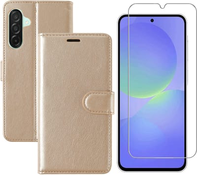 Hoesje geschikt voor Samsung Galaxy A36 bookcase Goud - Met screenprotector tempered glass Galaxy A36