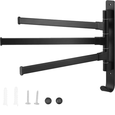 Draaibaar Handdoekenrek 3 Stangen Ruimte Aluminium Opvouwbare Badhanddoekhanger voor Badkamers Balkons Keuken black