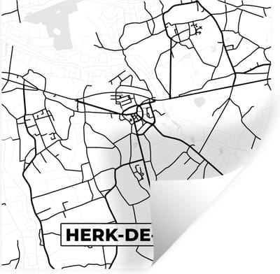 Muurstickers - Sticker Folie - Zwart Wit – België – Plattegrond – Stadskaart – Kaart – Herk de Stad - 100x100 cm - Plakfolie - Muurstickers Kinderkamer - Zelfklevend Behang XXL - Zelfklevend behangpapier - Stickerfolie
