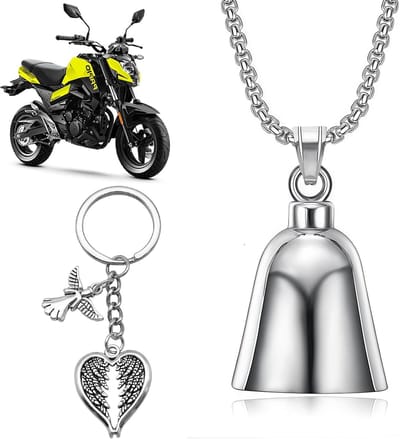 Geluksbel voor Motorrijders met Ketting - Beschermengel Bel van Zinklegering als Cadeau voor Bikers en Gelukssymbool