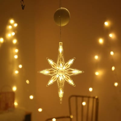 Raamzuignap Feestlamp LED Kerstbomen Rendier Bel Ster Kerstman Hangende Slinger Licht Muur