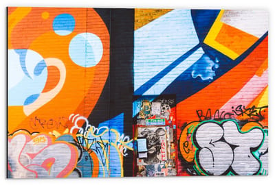 Dibond - Graffiti versierde Muur - 60x40cm Foto op Aluminium (Wanddecoratie van metaal)
