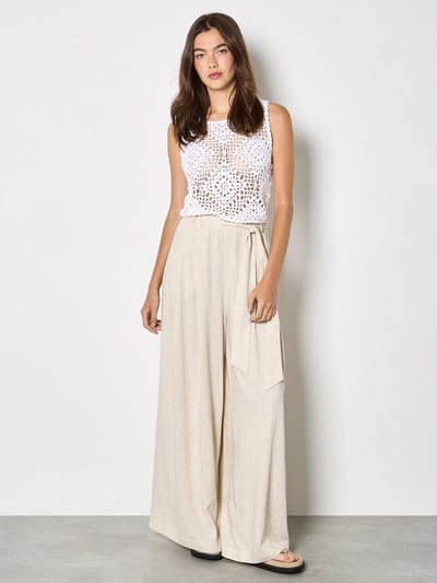 Broek met wijde pijpen van linnenmix