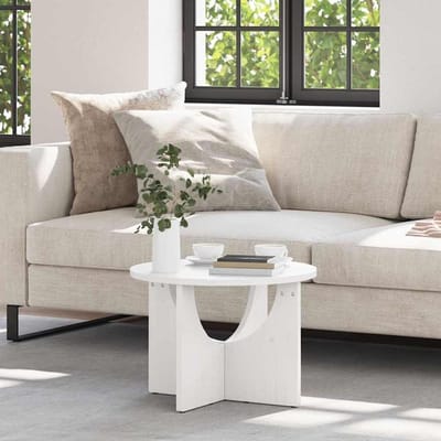 Rustieke salontafel - Woonkamertafel rond - Centraal meubelstuk - Massief grenenhout - 50 x 50 x 35 cm - Wit