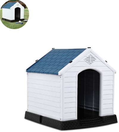 Hondenhok - Buiten - Bench - Ren - Weerbestendig - Kennel - Rek - Wit + Blauw