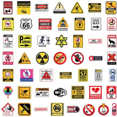 50 stuks waarschuwingsstickers Veiligheidswaarschuwing Grafische Decals Voor Dagelijkse Decoratie Sticker Story Winkel yellow