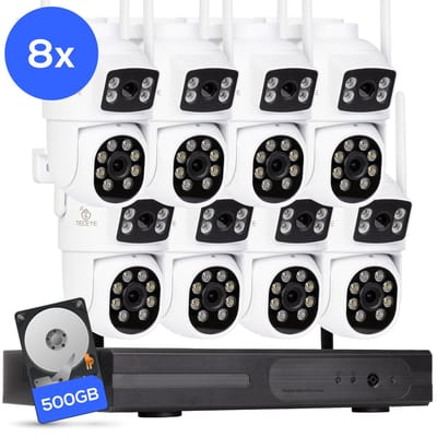Teceye Dual Beveiligingscamera Buiten met Recorder - Draadloze Buitencamera - 8 Camera - 500GB Opslag
