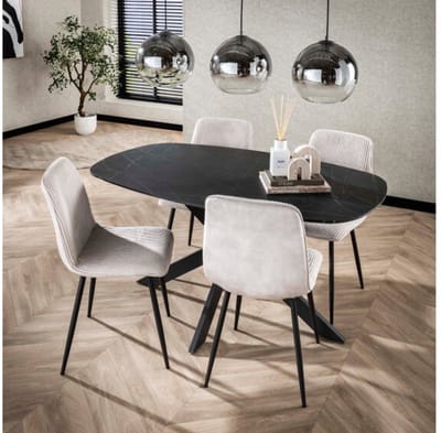 Eettafel Marquina Deens ovaal melamine 150x90 cm - marmerlook 3D