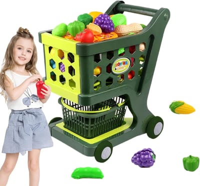 Kinder Boodschappenwagentje - Speelgoed Winkelwagen - Rollenspel - Cirkelvormig Randontwerp - 36.7 x 33.3 x 17 cm