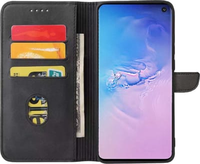 Geschikt voor Samsung Galaxy S10 Telefoonhoesje Kunstleer met Magnetisch lipje en Pasjeshouder Book Case met Klepje - Zwart - Smartphonica geschikt voor Samsung Galaxy S10