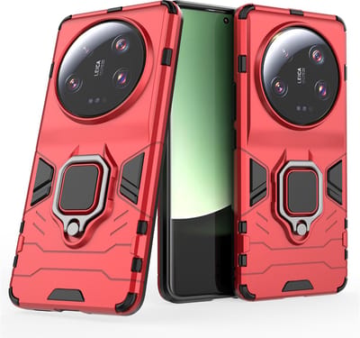 MobyDefend Hoesje - Geschikt voor Xiaomi 13 Ultra - Dubbelgelaagde Pantsercase Met Standaard - Rood
