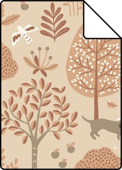 Proefstaal ESTAhome behang honden beige en terracotta roze - 26.5 x 21 cm - 139711-S