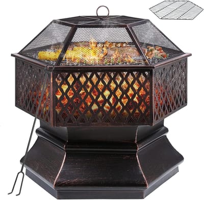 Vuurkorf - Buitenhaard - Terras Verwarmen - Stalen Constructie - 70cm Diameter - Zwart