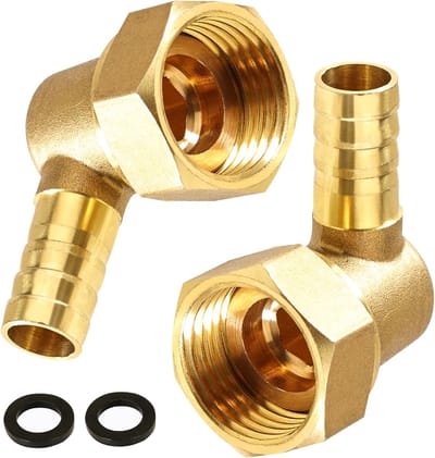 2 Stuks Messing Fitting Slang Barb, 10mm Flens Socket naar G1/2 Vrouwelijke Draad, 90 Graden Hoekverbinding voor Water, Brandstof en Luchttransport