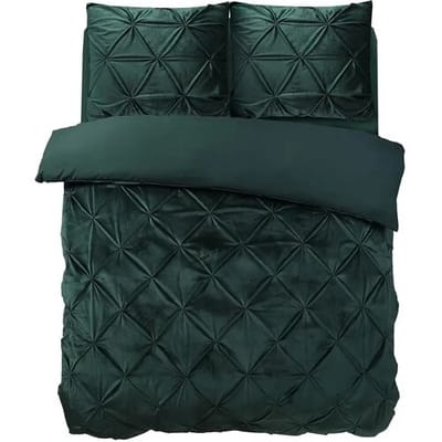 Sleeptime Velvet Pintuck Dekbedovertrek - Eenpersoons - 140X200/260 + 1 x kussensloop 60x70 - Groen