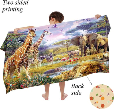 Ulticool Microvezel Kinder Handdoek 70x140 cm - Safari Dieren Dinosaurus - Reizen Travel Accessoires Reis Gadgets Strandlaken Badlaken Badhanddoek Zwemhanddoek Reishanddoek Microfiber Giraffe Tiener Jongen