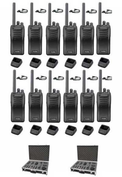 Set van 12 stuks Kenwood TK-3501 PMR446 met D-shape oortje tafelladers en koffer