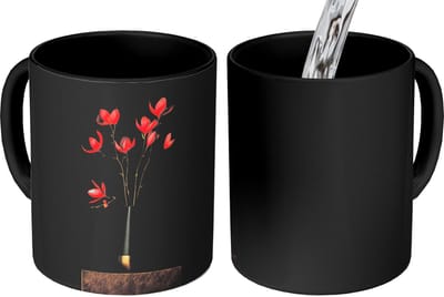 Magische Mok - Foto op Warmte Mokken - Koffiemok - Rode - Bloemen - Vaas - Magic Mok - Beker - 350 ML - Theemok