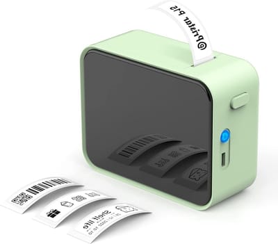 Mini Printer Self-Adhesive App Connection for Home School Green - Bluetooth Label Device P15 Compatible with iOS and Android