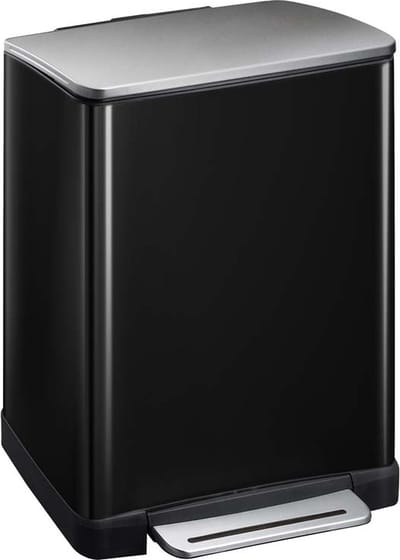 EKO - E-Cube pedaalemmer 50 liter - Stainless steel Plastic - zwart glanzend, mat RVS - Prullenbak
