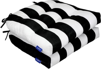 Zitkussens Set - Terraskussens Bankkussens - Buiten Zitten - Veerkrachtig Schuim - 48x48cm - Zwarte Streep