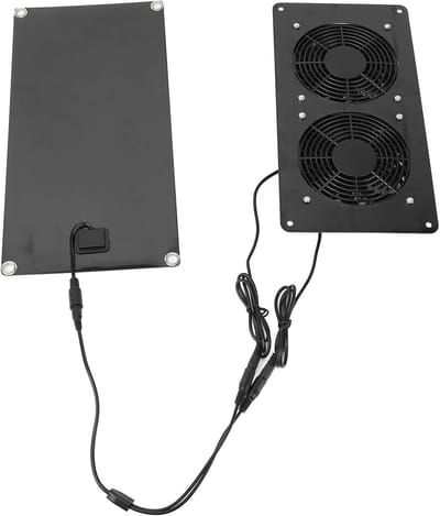 Afzuigventilator op Zonne-energie - Zonnepaneel Ventilator - Frisse Lucht Creëren - Dubbele Ventilator Bescherming - 10W 18V - Zwart