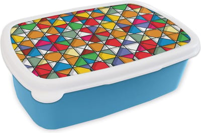 Broodtrommel Blauw - Lunchbox - Brooddoos - Glas - Geometrie - Design - 18x12x6 cm - Kinderen - Jongen